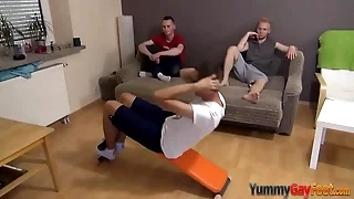 Blissful trio feet worshipping and riding