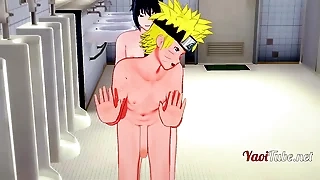 Naruto Yaoi - Naruto & Sasuke Having Sex in School's Restroom and cums in his mouth and ass. Bareback Anal Creampie 2/2