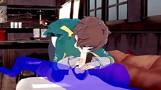 KonoSuba Yaoi - Kazuma blowjob with cum in his mouth - Japanese Asian Manga anime lark porn careless