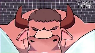 Bull giving a blowjob close by a serpent